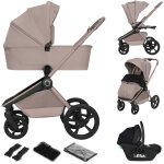 Poussette 3en1 freya avec nacelle, si�ge - auto et habillage pluie beige sand
