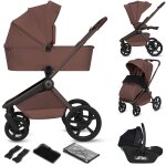 Poussette 3en1 freya avec nacelle, si�ge - auto et habillage pluie brown chocolate