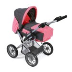 Poussette combine pour poupe leni, anthracite - rose gris et rose