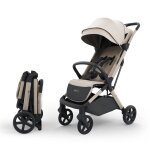 Poussette compacte pliage automatique avec suspension, capote imperméable, légère beige Poussette compacte pliage automatique avec suspension, capote imperméable, légère beige
