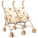 Poussette double pour poupe ecru, rouge, vert