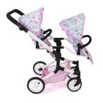Poussette double pour poup�es linus duo flowers rose