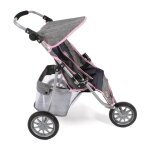 Poussette jogger 3 roues pour poup�es jumelles gris et rose