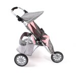 Poussette jogger 3 roues pour poupons jumelles rose clair