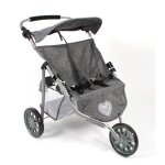 Poussette jogger pour poup�es jumelles - jeans gris gris