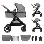 Poussette multifonction 2 en 1 esme avec grandes roues, suspension, pliage compact, transformation nacelle ...