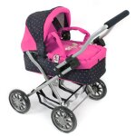 Poussette pour poupe smarty - rose fleuri et marine  pois rose et noir