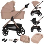Poussette trio carmine jusqu � 22 kg avec nacelle, si�ge - auto et accessoires beige sand