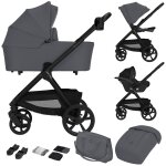 Poussette trio carmine jusqu � 22 kg avec nacelle, si�ge - auto et accessoires grey stone