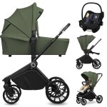 Poussette trio mika plus jusqu � 4 ans avec nacelle, si�ge - auto et accessoires green olive