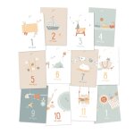 Mes premiers mois - cartes souvenirs bleu et beige, doux souvenirs