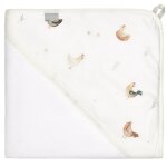 Ma premi�re cape de bain en coton et bambou gallina �cru motif poules champ�tre