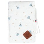Prot�ge carnet de sant� b�b� en gaze de coton bleuet imprim� floral