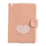Prot�ge carnet de sant� en coton matelass� - petit nuage rose