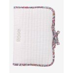 Protège carnet de santé en gaze de coton et liberty personnalisable rose pâle Protège carnet de santé en gaze de coton et liberty personnalisable rose pâle