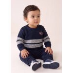 Pull 100% coton b�b� gar�on fond indigo raye gris chine