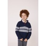Pull 100% coton gar�on indigo chine raye gris chine