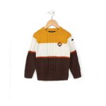Pull 100% coton gar�on naturel / chocolat / jaune
