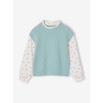 Pull 2 en 1 fille manches bleu gris�