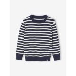Pull basique col rond manches longues garçon rayé bleu Pull basique col rond manches longues garçon rayé bleu