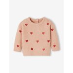 Pull bébé brodé petits coeurs rose poudré Pull bébé brodé petits coeurs rose poudré