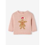 Pull bébé fille biscuit noël rose poudré Pull bébé fille biscuit noël rose poudré