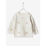 Pull bb fille jacquard coeurs ivoire