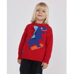 Pull b�b� gar�on en maille douce � motif dinosaure rouge