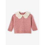Pull bb en maille avec col en crochet rose poudr