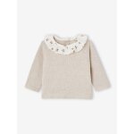 Pull bb naissance  collerette fleurie beige chin