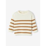 Pull bébé rayé en tricot caramel Pull bébé rayé en tricot caramel
