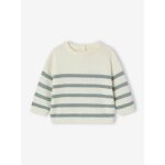 Pull b�b� ray� en tricot vert sauge