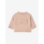 Pull b�b� en tricot avec noeud en volume rose poudr�