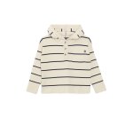 Pull � capuche gar�on fond beige raye indigo