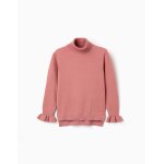 Pull � col montant avec poignets volant�s rose
