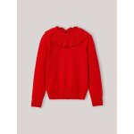 Pull col pierrot en coton et laine rouge