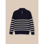 Pull col zipp rayure bico bleu
