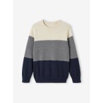 Pull colorblock gar�on maille fantaisie bleu nuit