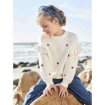Pull fille brod manches volantes cru