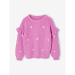 Pull fille brod� manches volant�es mauve