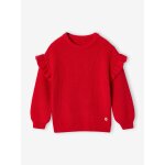 Pull fille brod manches volantes rouge
