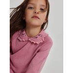 Pull fille avec col brod� de fleurs rose