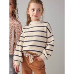 Pull fille col fantaisie forme loose ray marine