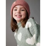 Pull fille col roul maille mousseuse maxi motifs vert de gris