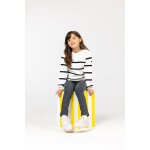 Pull fille fond blanc casse raye indigo