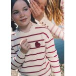 Pull fille fond blanc casse raye rose