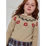 Pull fille imprim� de fleurs beige