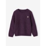 Pull fille maille perle animation badge iris violet