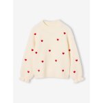 Pull fille manches longues col rond �cru