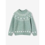 Pull fille manches longues col rond vert sauge